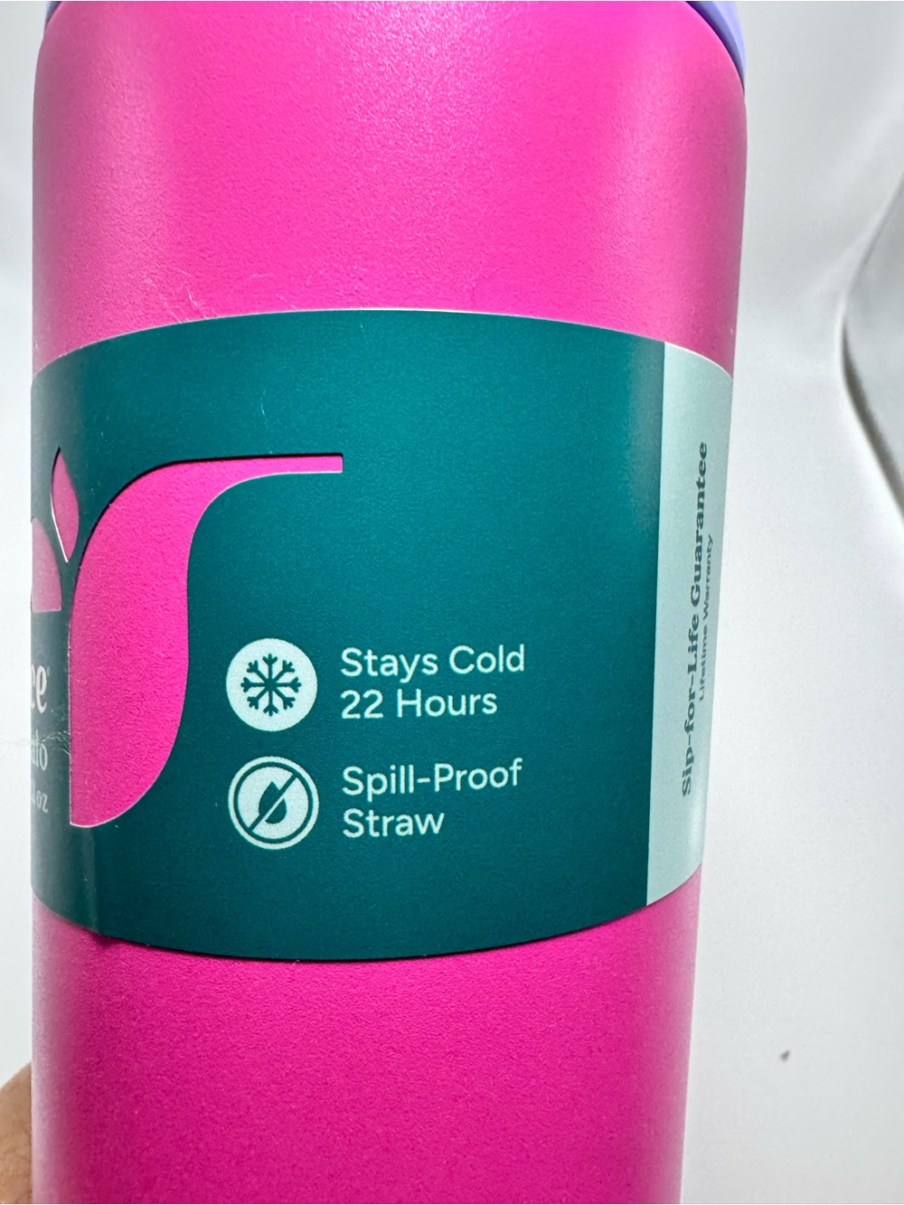 Reduce Halo 22 oz Pink Insulated Tumbler with Purple Lid and Yellow Straw - Picture 4 of 5